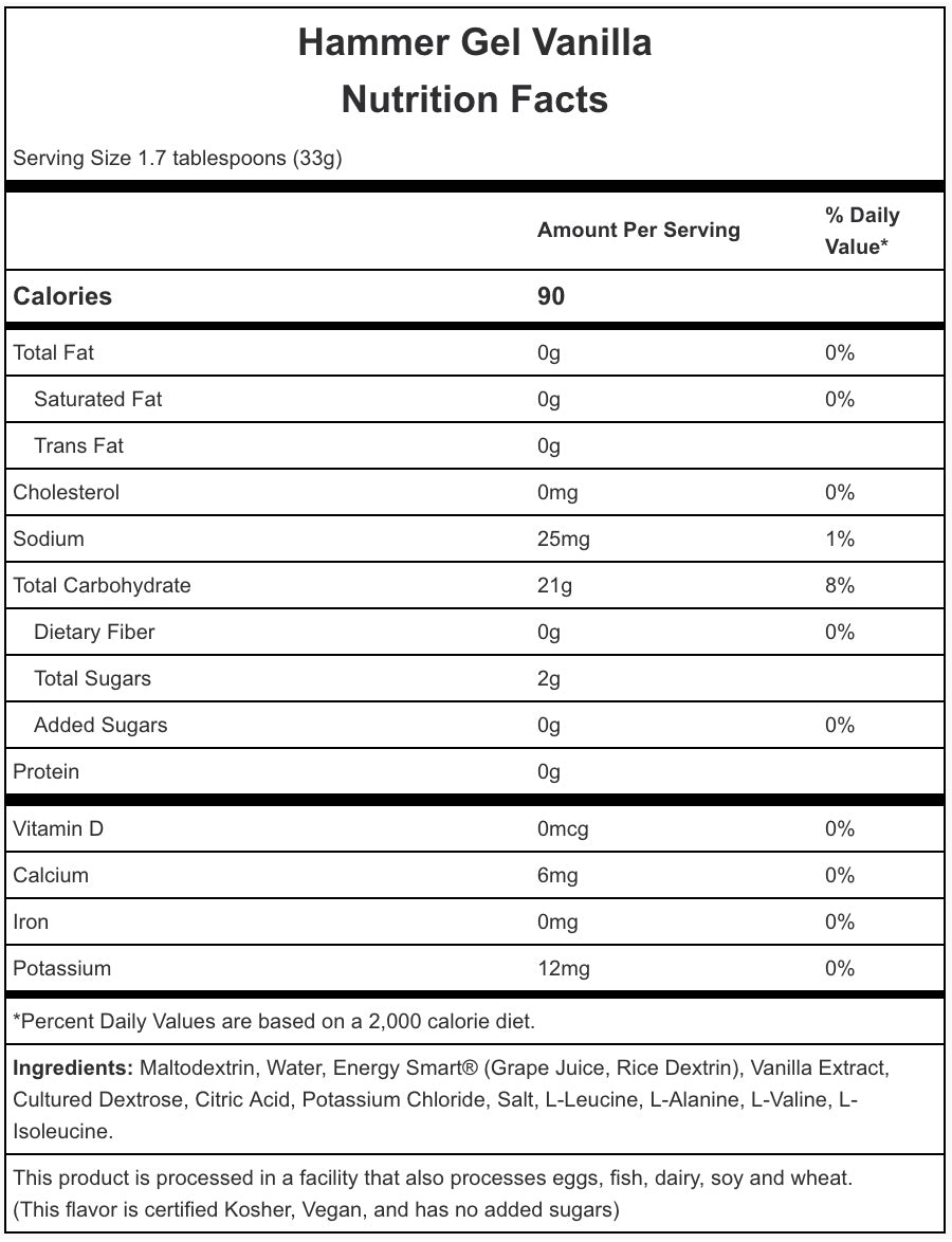 Gel Energético HAMMER NUTRITION Sabor Vainilla / Consumo óptimo durante el entrenamiento